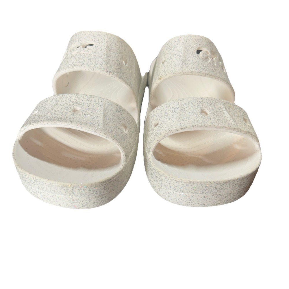 Crocs Women's White Sparkle Sandals Sz 11 Glitter Vacation Resort - Picture 2 of 7